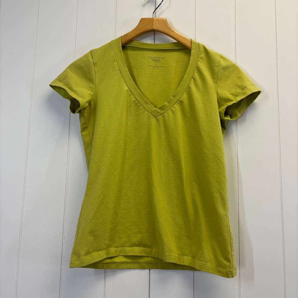 Talbots 90s Y2K Preppy V Neck Short Sleeve Tee Women Size S Old Money Summer
